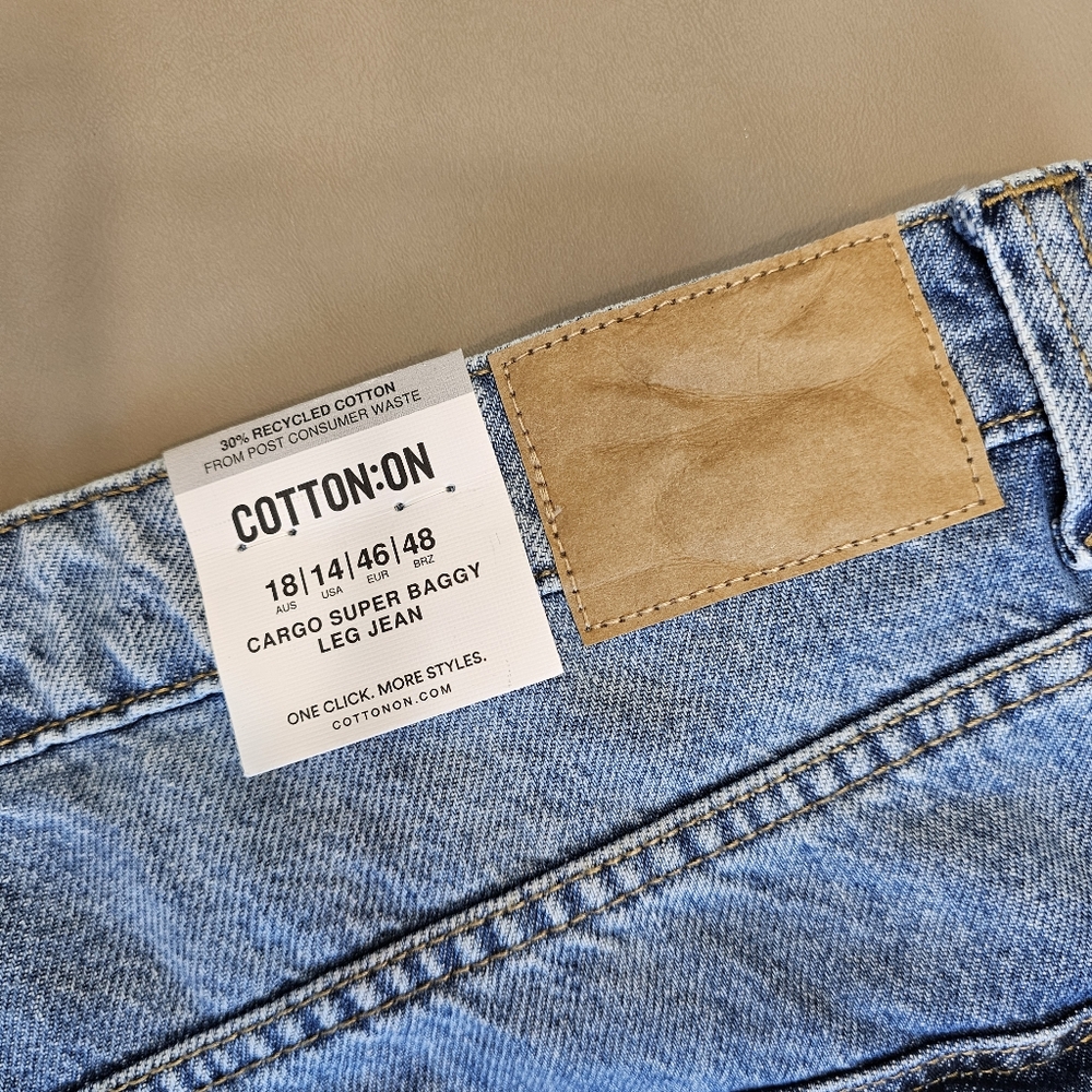 Super Baggy Cargo Denim Jeans By Cotton On Sz 14 - Picture 12 of 16